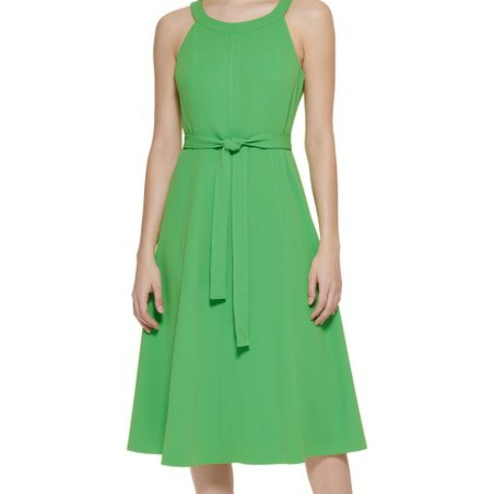 Green Tie-Waist Sleeveless Dress